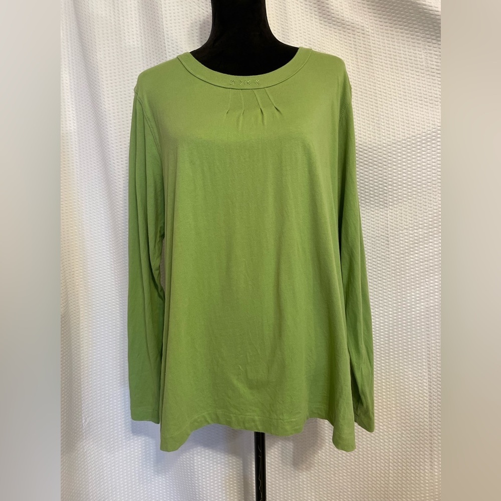 Woolrich 100% cotton light green long sleeve crew neck blouse size XL